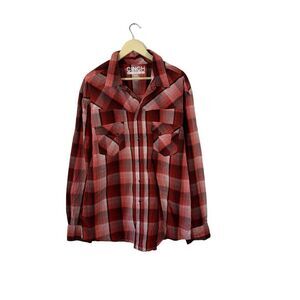Cinch Modern Fit XXL Pearl Snap Shirt Plaid Long Sleeve Red Western Mens READ